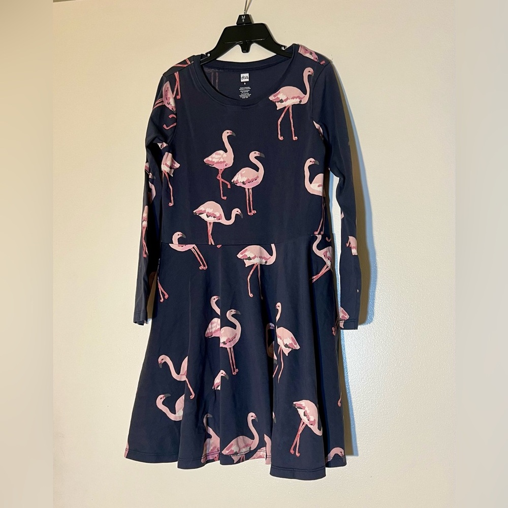 Tea Flamingo Print Long Sleeve Dress